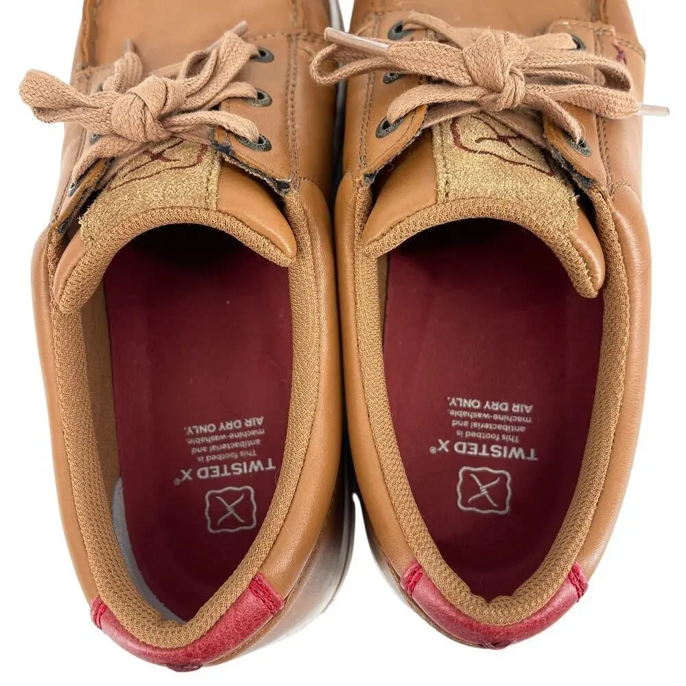 Twisted X Men's Kicks Tan Leather Shoes Size 10.5 Western Rice Husk Nylon Lace